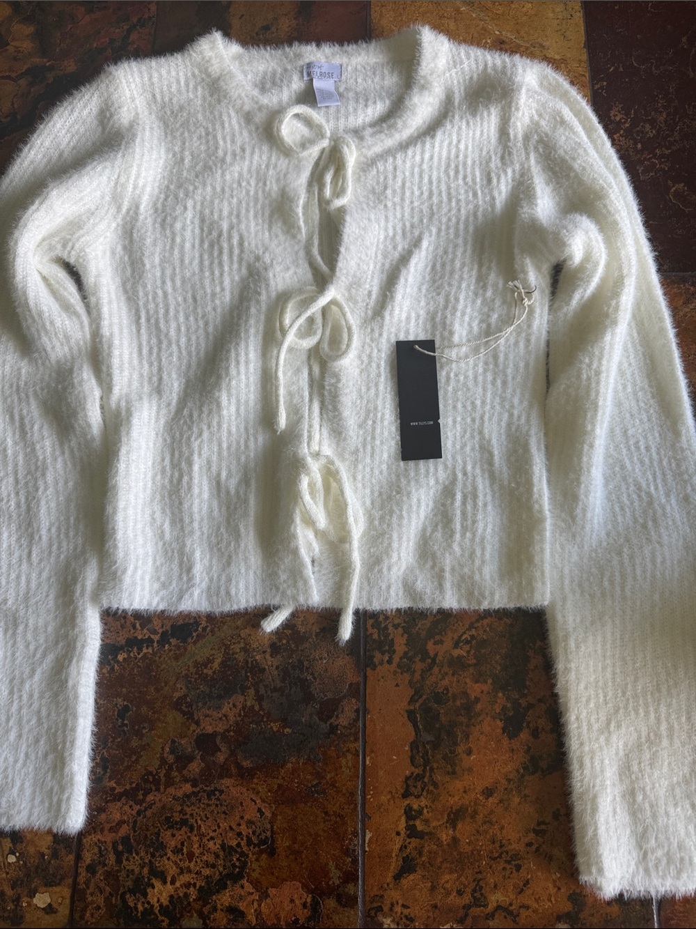 White Fuzzy Tie-Front Sweater Cardigan (1079)